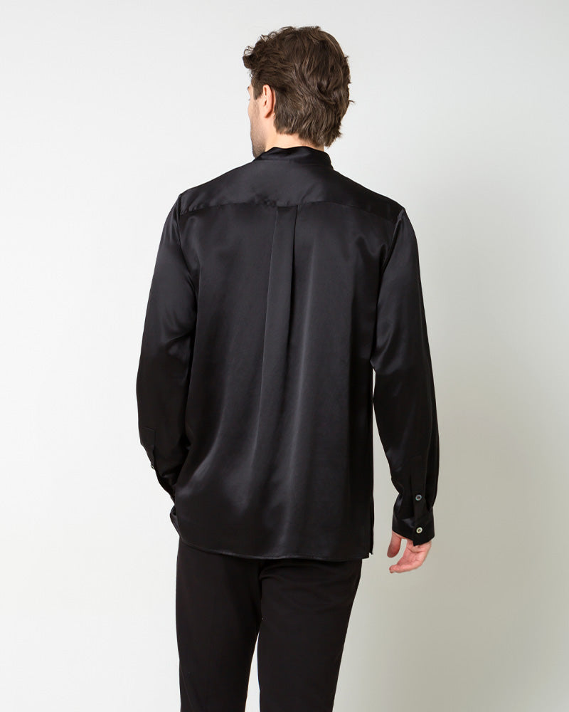 Silk Men's Casual Long Sleeve Shirt, Black