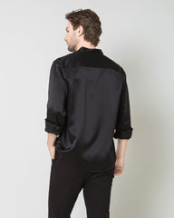 Silk Men's Casual Long Sleeve Shirt, Black