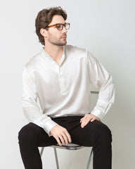 Silk Men's Casual Long Sleeve Shirt, White
