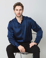 Silk Men's Casual Loose Office Shirt, Navy