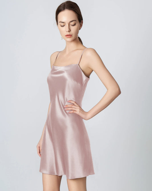 Silk Black Mini Cami Dress, Pink
