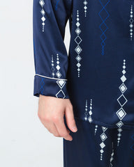 Men's Silk Print Pajamas Set, Navy