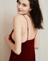 V Neck Silk Velvet Nightdress, Burgundy