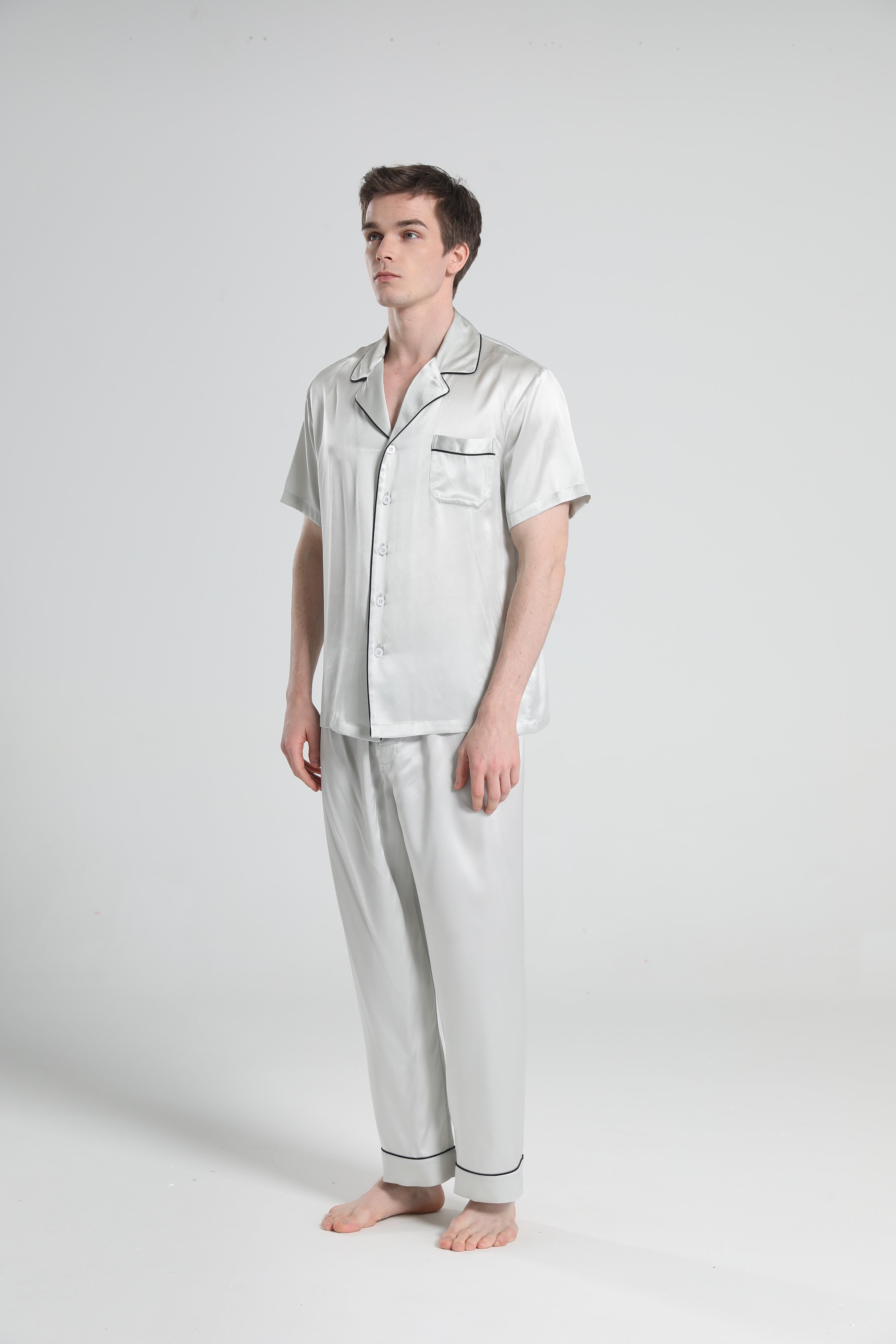 Short Sleeve Silk Pajamas For Men, Grey