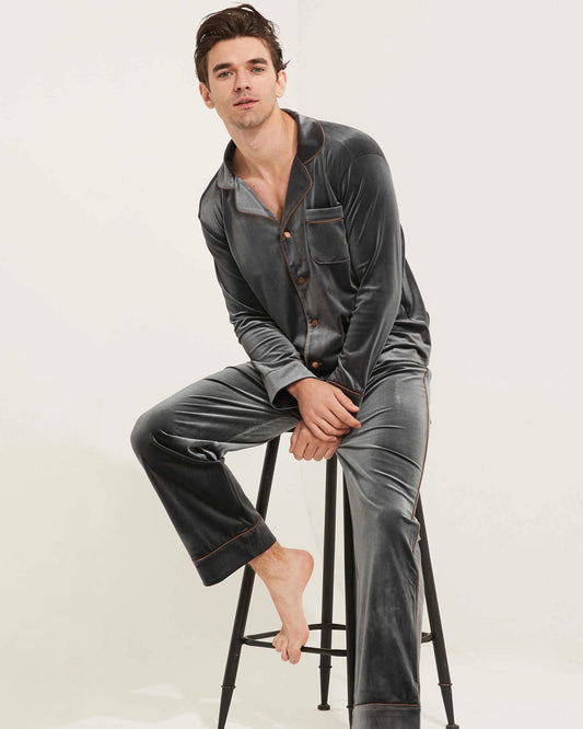 Men's Silk Velvet Pajamas, Grey