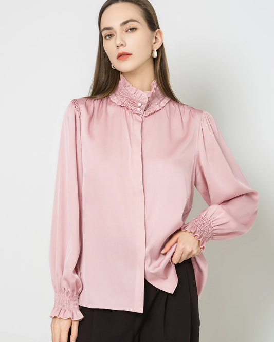 Romantic Ruffled Collar Silk Blouse