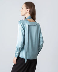 Silk Tie Neck Blouse, Blue