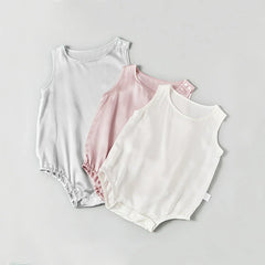 Sleeveless Baby Silk Onesies, Pink
