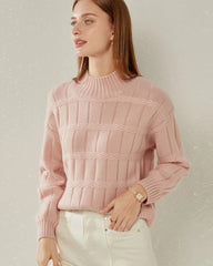 Textured Mock Neck Cashmere Sweater, Pink