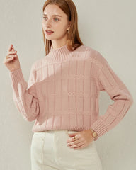 Textured Mock Neck Cashmere Sweater, Pink