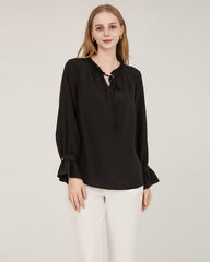 Tie Neck Silk Shirt With Ruffle Details