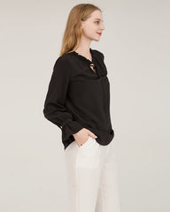 Tie Neck Silk Shirt With Ruffle Details