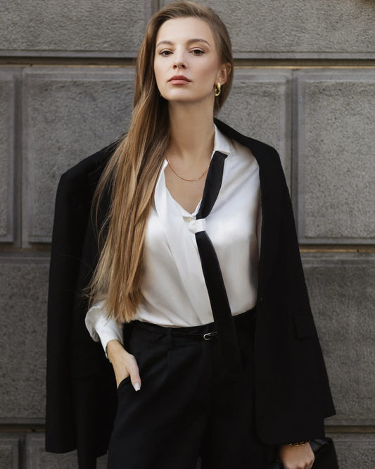Turn Down Collar Silk Shirt, White