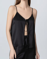 V-neck Camisole Silk Pajama Set, Black