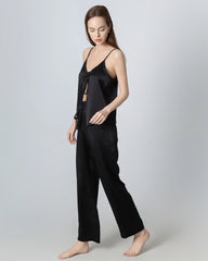 V-neck Camisole Silk Pajama Set, Black