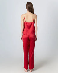 V-neck Camisole Silk Pajama Set, Red