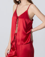 V-neck Camisole Silk Pajama Set, Red