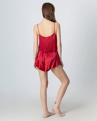 V-neck Short Camisole Silk Pajama Set, Red