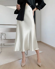 Versatile Silk Midi Skirts with Elastic Waistband