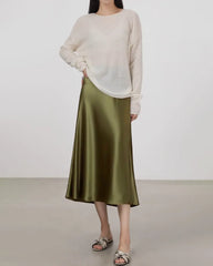 Versatile Silk Midi Skirts with Elastic Waistband