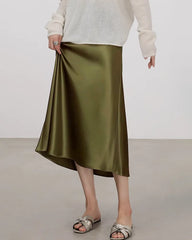 Versatile Silk Midi Skirts with Elastic Waistband