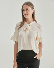 Women Bow-tie Neck Silk Blouse