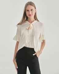 Women Bow-tie Neck Silk Blouse