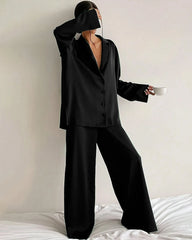 Relaxed Oversize Silk Pajamas, Black