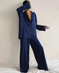 Relaxed Oversize Silk Pajamas, Navy