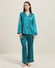 22 Momme Classic Silk Pajamas Set Peacock Blue