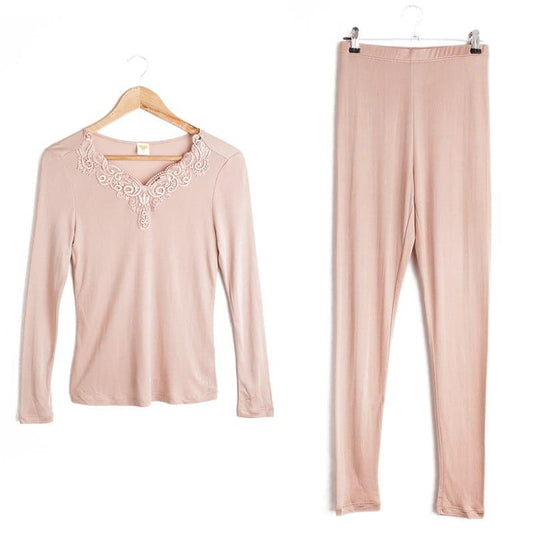 100% Silk Women Thermal Underwear Set, Pink
