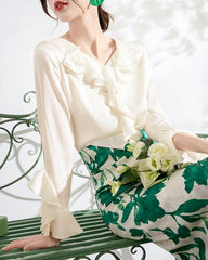 Women's Silk Ruffle Blouse, Cream