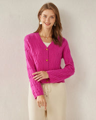 V-Neck Cable Knit Cashmere Cardigan