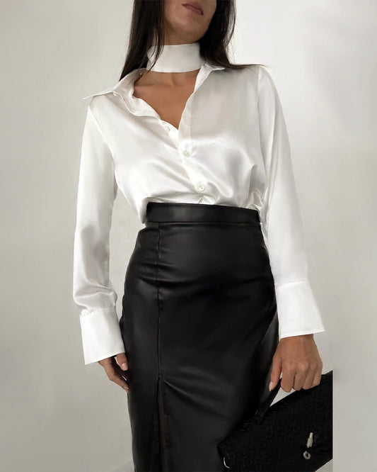 Long Sleeves Tie Neck Silk Shirt for Women