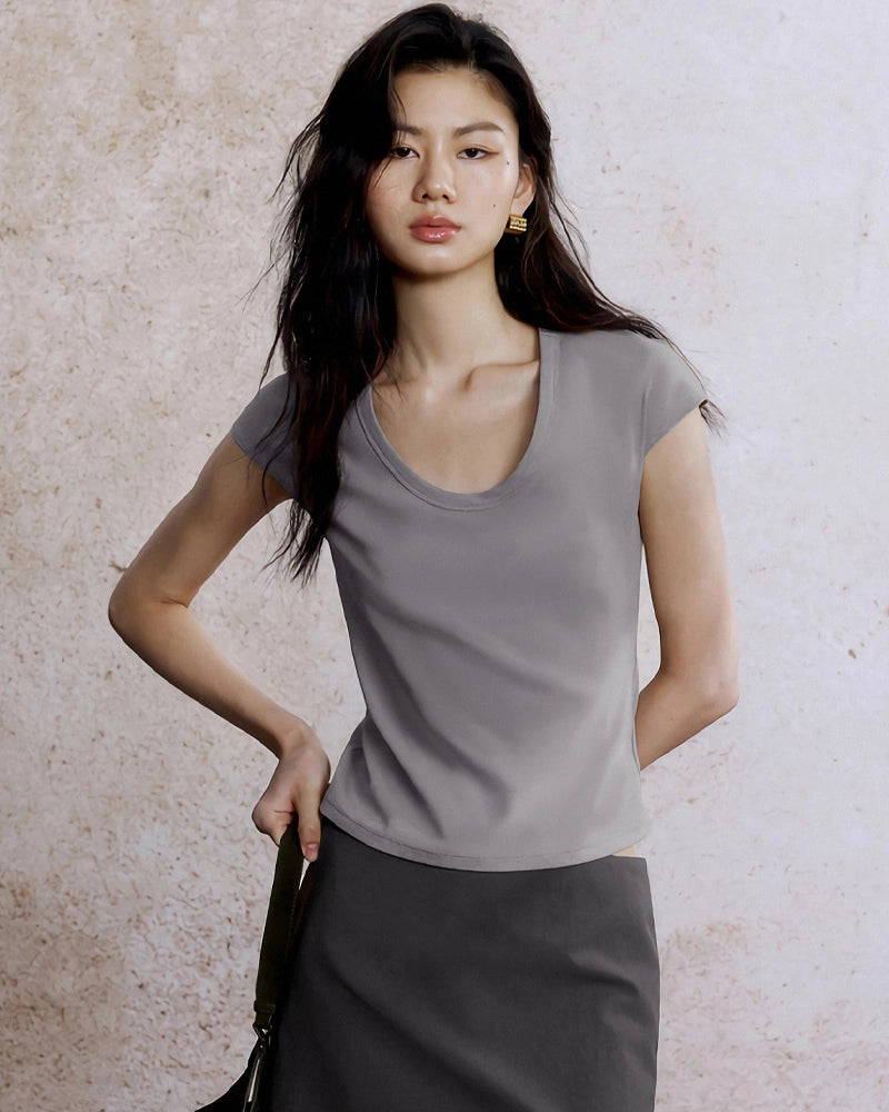 Women’s Slim Fit Silk Cap Sleeve Tee, Grey