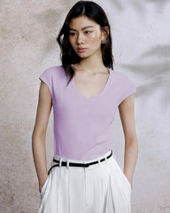 Women’s Slim Fit Silk Cap Sleeve Tee, Purple