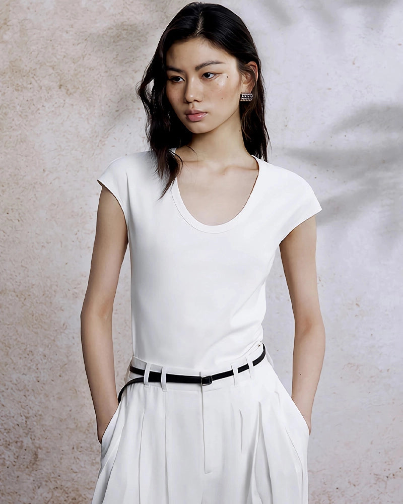 Women’s Slim Fit Silk Cap Sleeve Tee, White