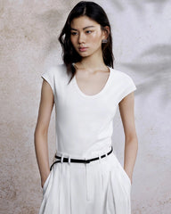Women’s Slim Fit Silk Cap Sleeve Tee, White