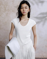 Women’s Slim Fit Silk Cap Sleeve Tee, White