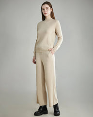 Women's Wide-Leg Cashmere Pants, Beige