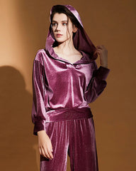Silk Velvet Hooded Pajama Set, Pink