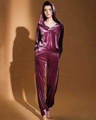 Silk Velvet Hooded Pajama Set, Pink