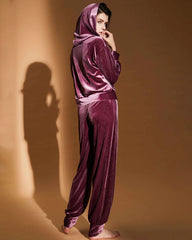 Silk Velvet Hooded Pajama Set, Pink