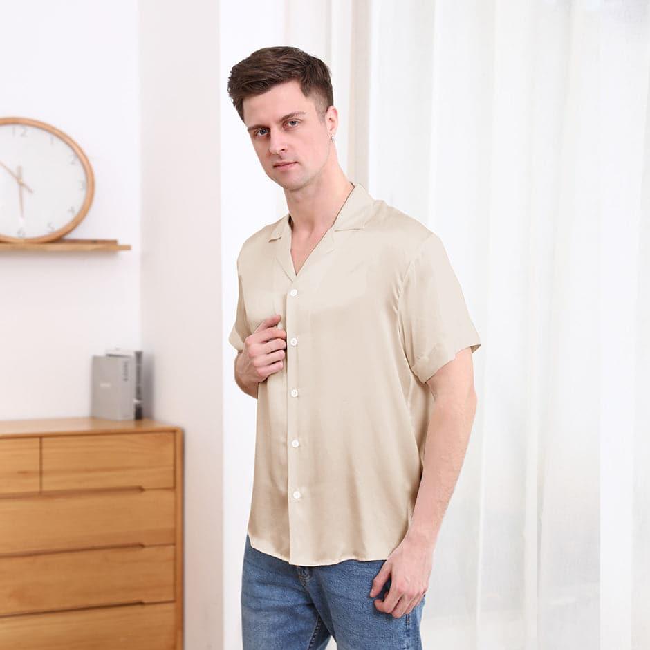 Gentle Lapel Collar Silk Short Shirt Blouse For Men - DAISYSILK UK