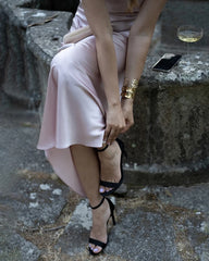 One Shoulder Maxi Silk Dress, Pink