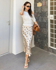 Polka Dot Silk Midi Skirt
